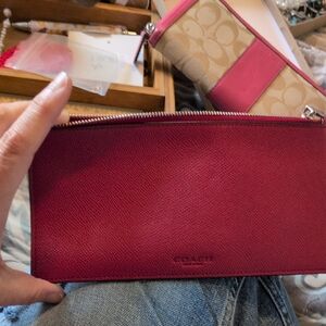 Coach Red Pebbled Leather Large Zip Pouch